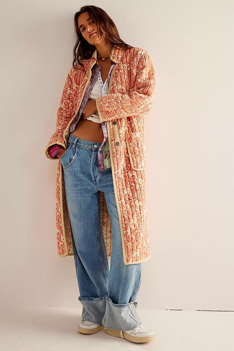 Free People We the Free Wildflowers Blossom Quilted Floral Duster Coat NWT Small